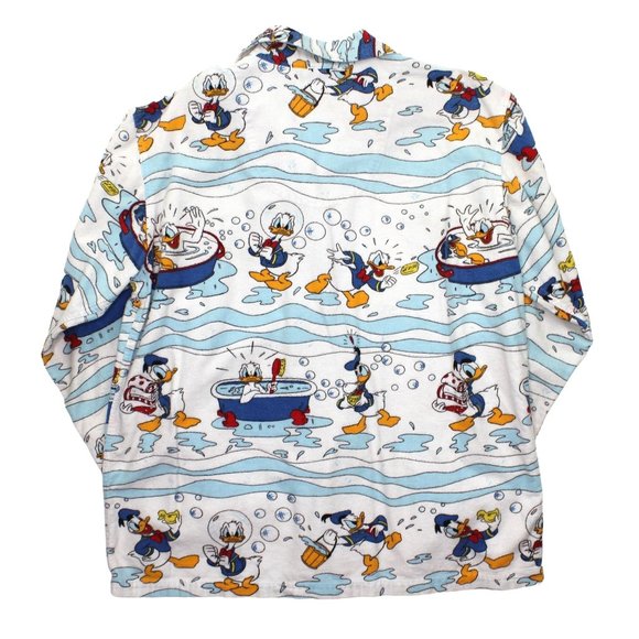 Vintage Disney Mickey Mouse Donald Duck Button Front Long Sleeve Pajama Shirt S - Picture 4 of 4